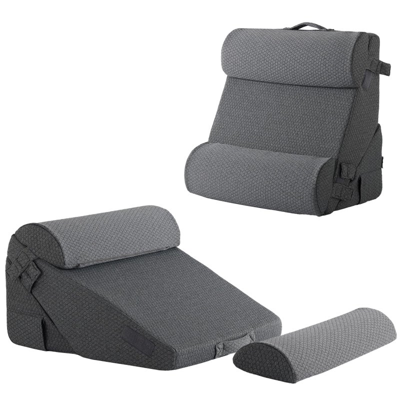Bedluxe Adjustable 4pcs Bed Wedge Pillow Set Memory Foam Wedge Pillow Post Surgery for Back Neck Leg Pain Relief Pillow Wedge for Sleeping Sitting up in Bed Acid Reflux and GERD Dark Grey